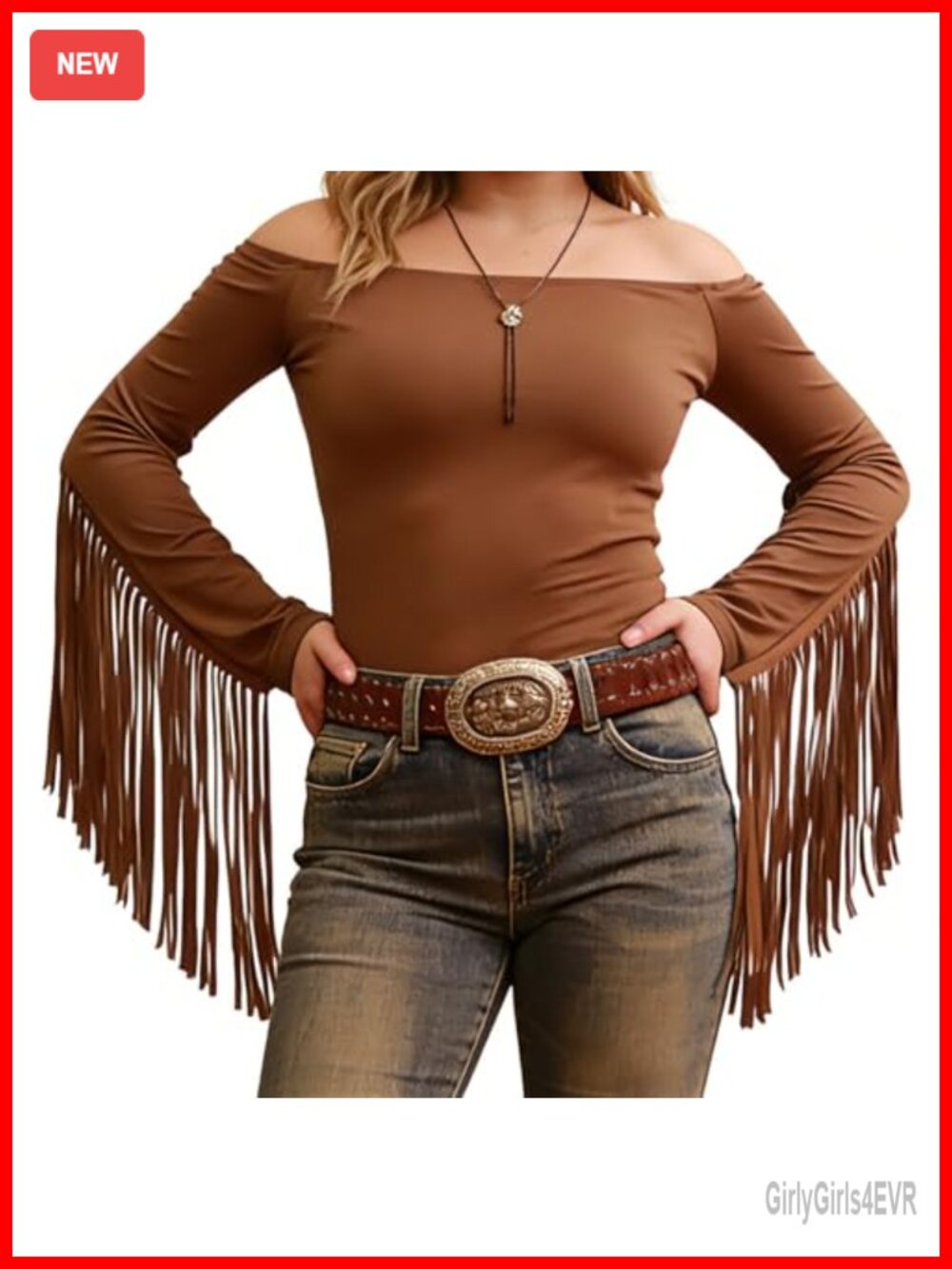 Western Fringe Off Shoulder Long Sleeve Country Concert Top